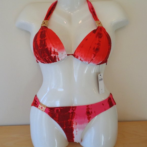 Natori Ocean Cloud Bikini Swimsuit 2 PC Triangle Slider Pink Tie Dye Size Medium - Picture 3 of 7